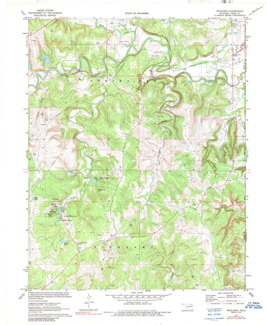 Classic USGS Woolaroc Oklahoma 7.5'x7.5' Topo Map Image