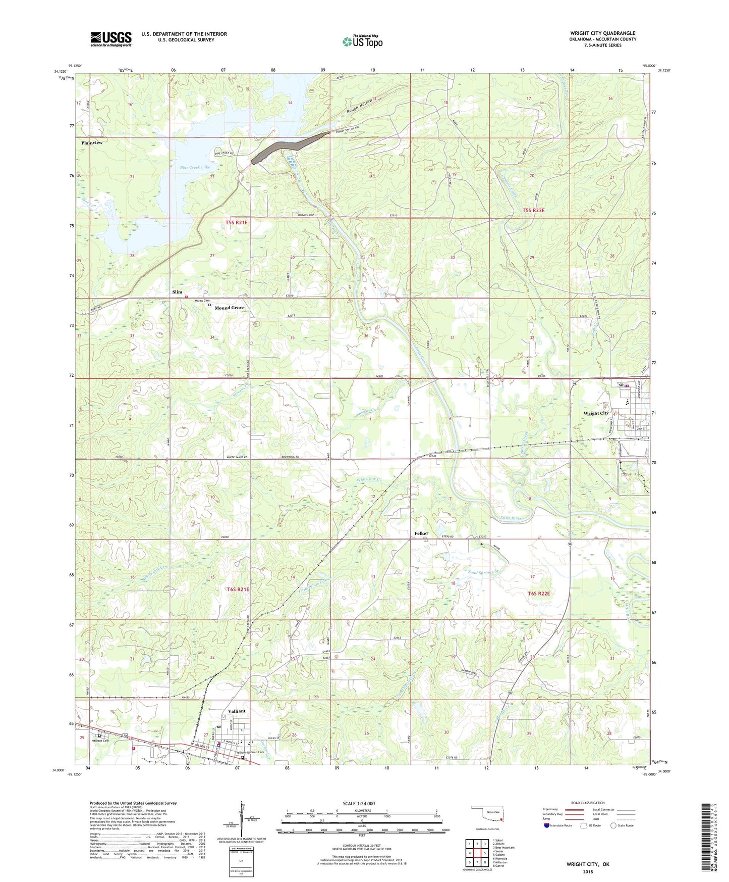 Wright City Oklahoma US Topo Map Image