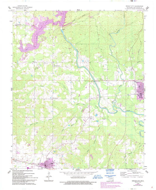 Classic USGS Wright City Oklahoma 7.5'x7.5' Topo Map Image