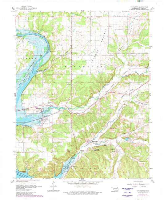 Classic USGS Wyandotte Oklahoma 7.5'x7.5' Topo Map Image
