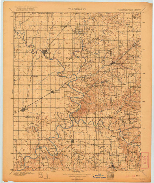 Historic 1909 Wyandotte Oklahoma 30'x30' Topo Map Image