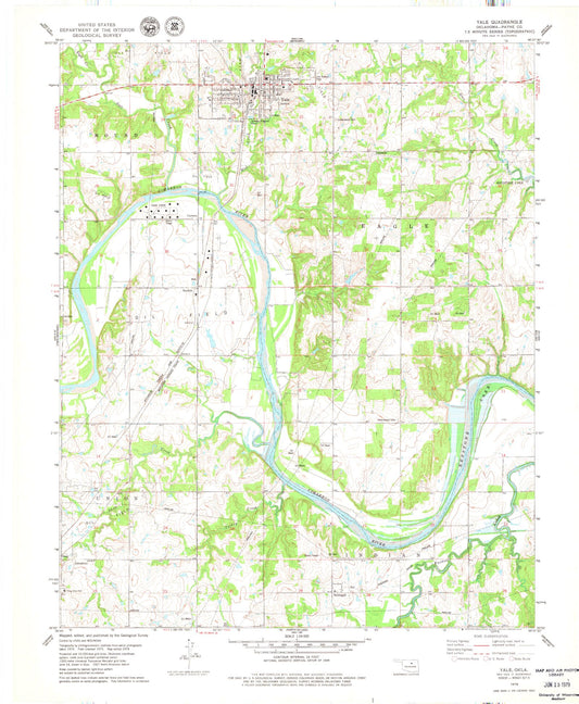 Classic USGS Yale Oklahoma 7.5'x7.5' Topo Map Image