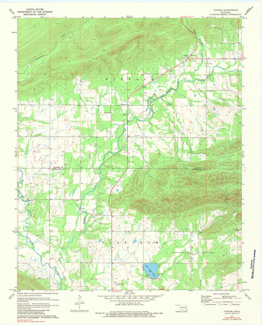 Classic USGS Yanush Oklahoma 7.5'x7.5' Topo Map Image