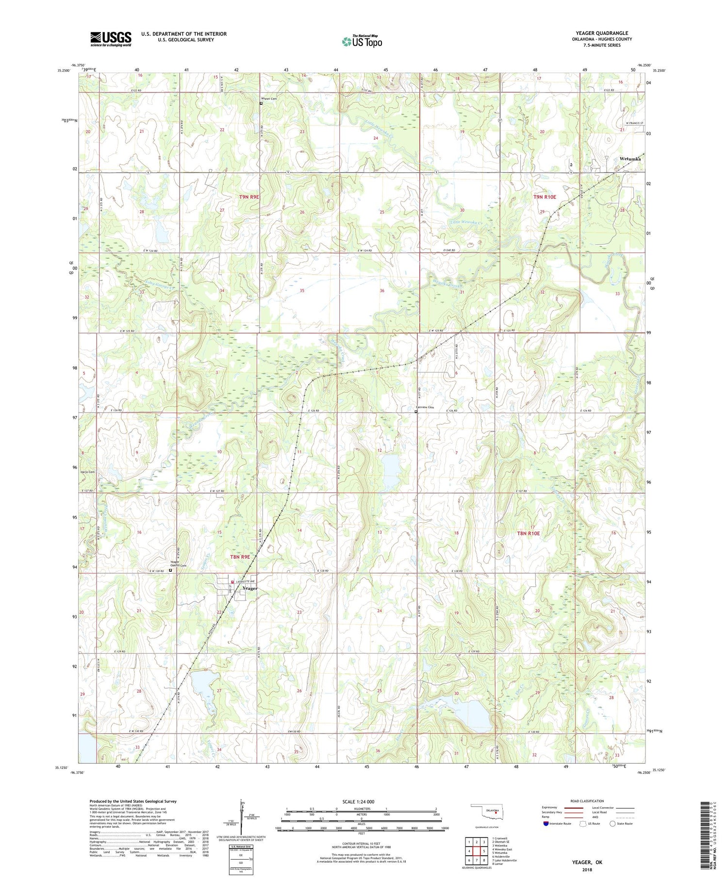 Yeager Oklahoma US Topo Map Image