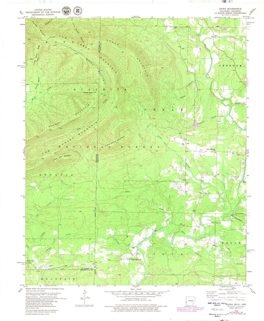 Classic USGS Zafra Oklahoma 7.5'x7.5' Topo Map Image