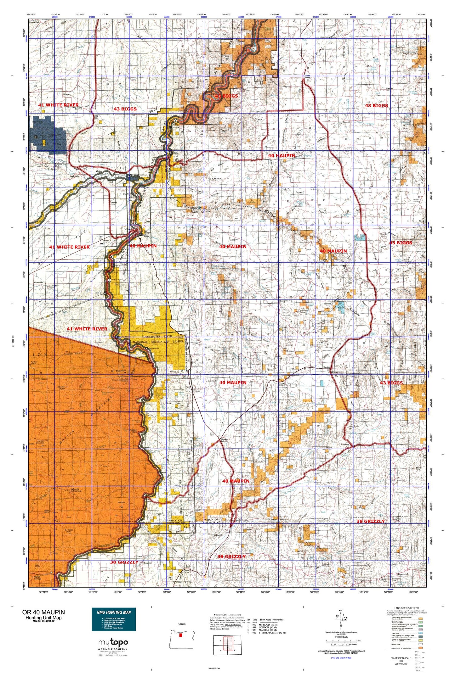 Oregon 40 Maupin Map Image