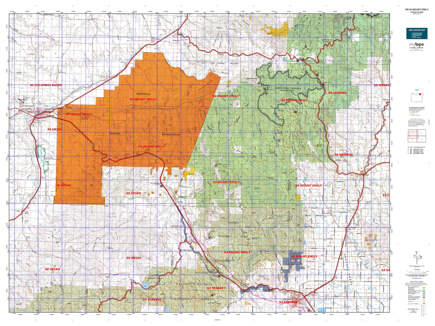 Oregon 54 Mount Emily Map Image