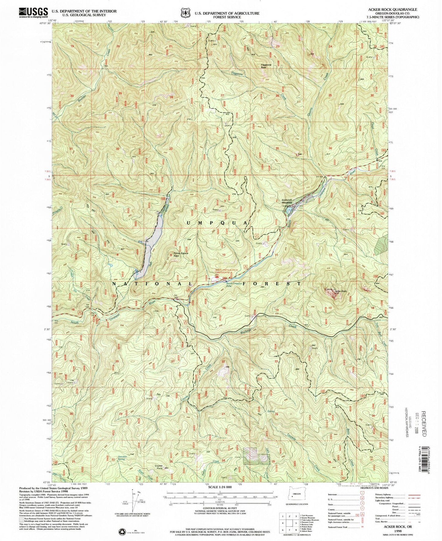 Classic USGS Acker Rock Oregon 7.5'x7.5' Topo Map Image