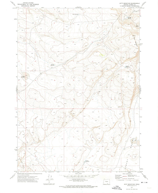 Classic USGS Acty Mountain Oregon 7.5'x7.5' Topo Map Image