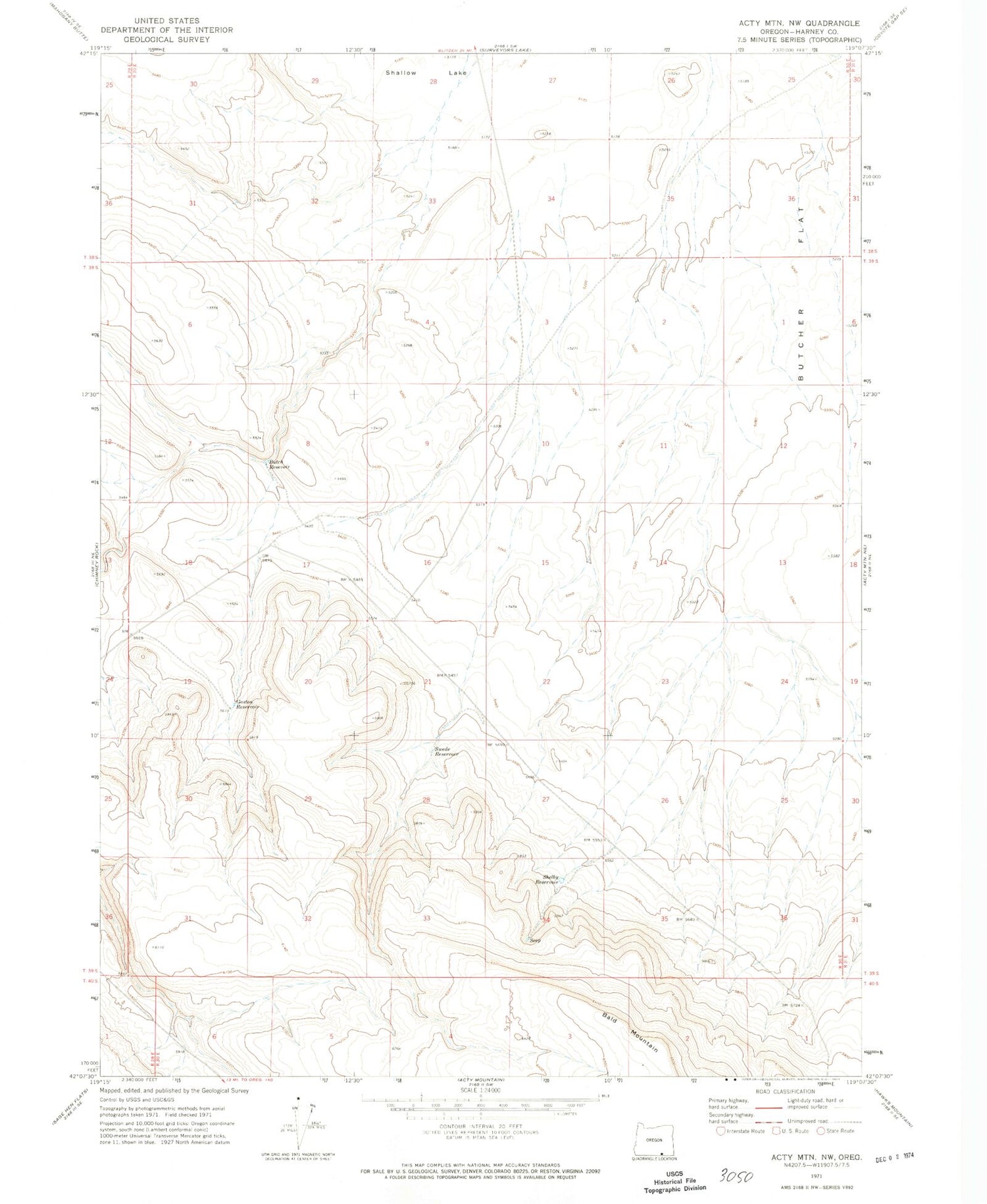 Classic USGS Acty Mountain NW Oregon 7.5'x7.5' Topo Map Image