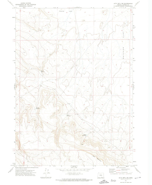 Classic USGS Acty Mountain NW Oregon 7.5'x7.5' Topo Map Image