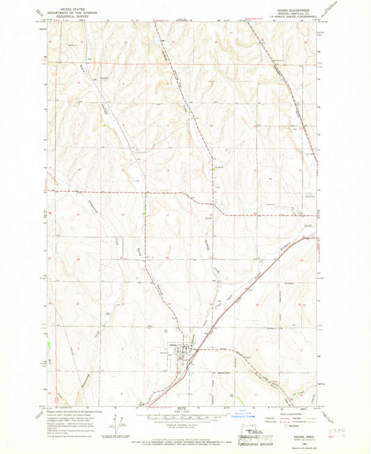 Classic USGS Adams Oregon 7.5'x7.5' Topo Map Image