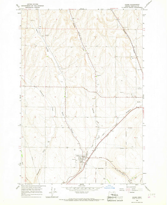 Classic USGS Adams Oregon 7.5'x7.5' Topo Map Image