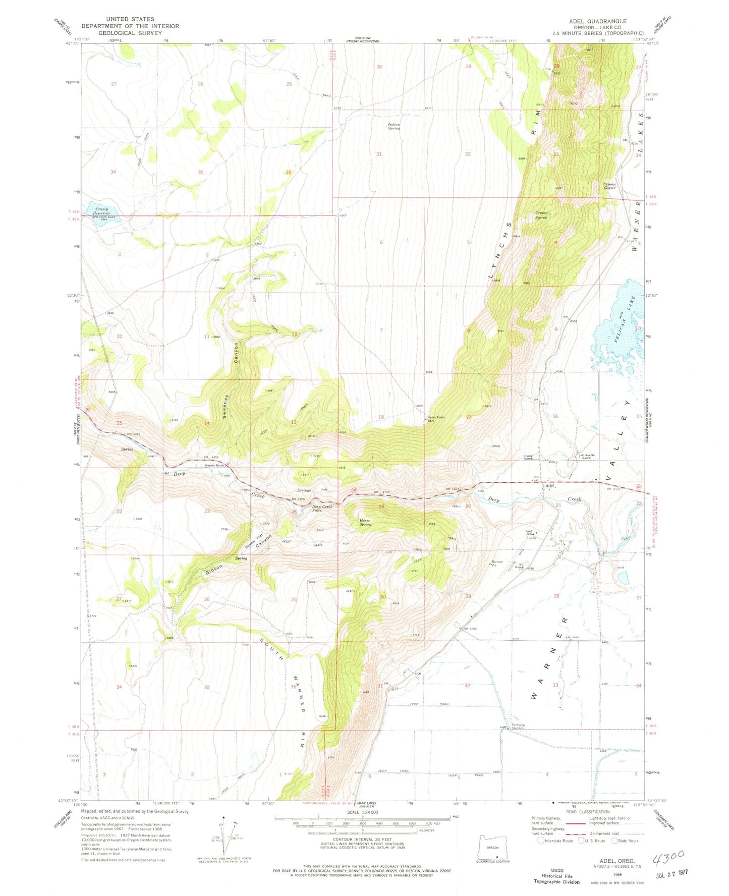 Classic USGS Adel Oregon 7.5'x7.5' Topo Map Image