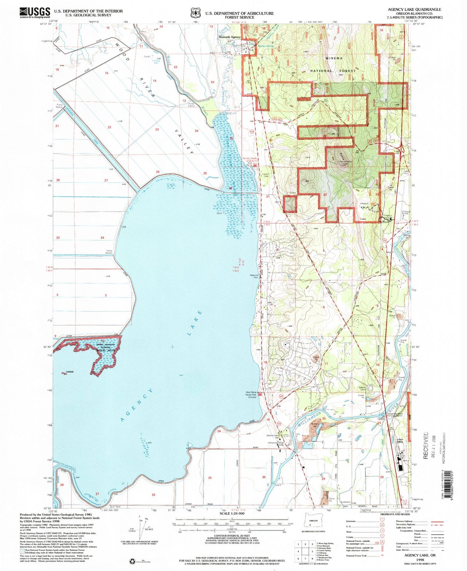 Classic USGS Agency Lake Oregon 7.5'x7.5' Topo Map Image