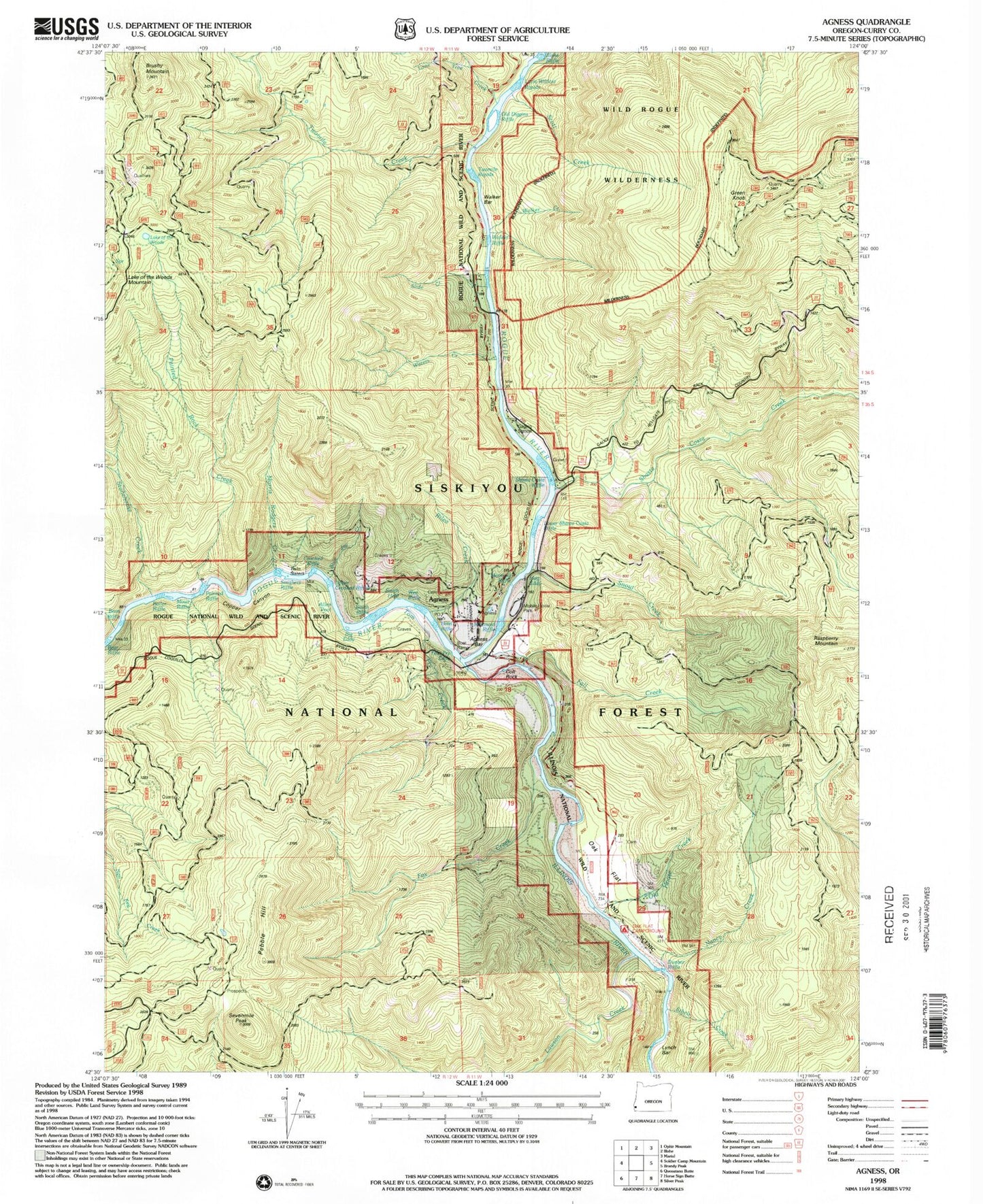 Classic USGS Agness Oregon 7.5'x7.5' Topo Map Image