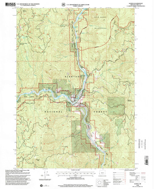 Classic USGS Agness Oregon 7.5'x7.5' Topo Map Image