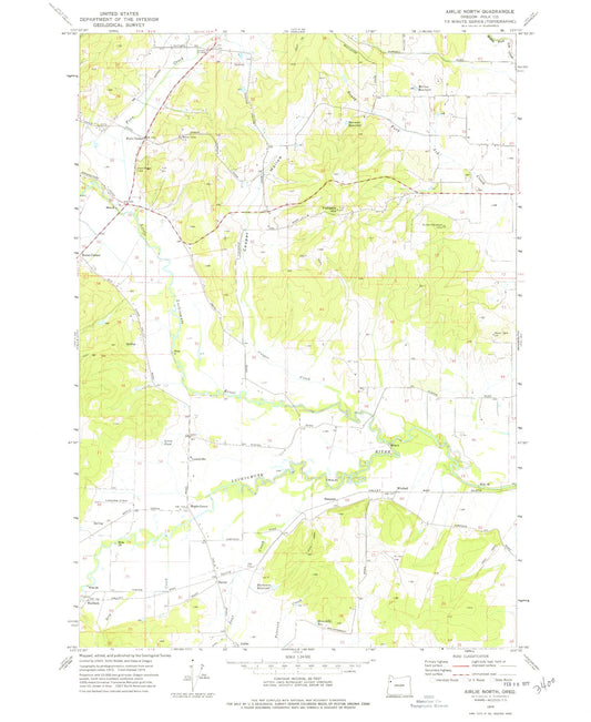 Classic USGS Airlie North Oregon 7.5'x7.5' Topo Map Image
