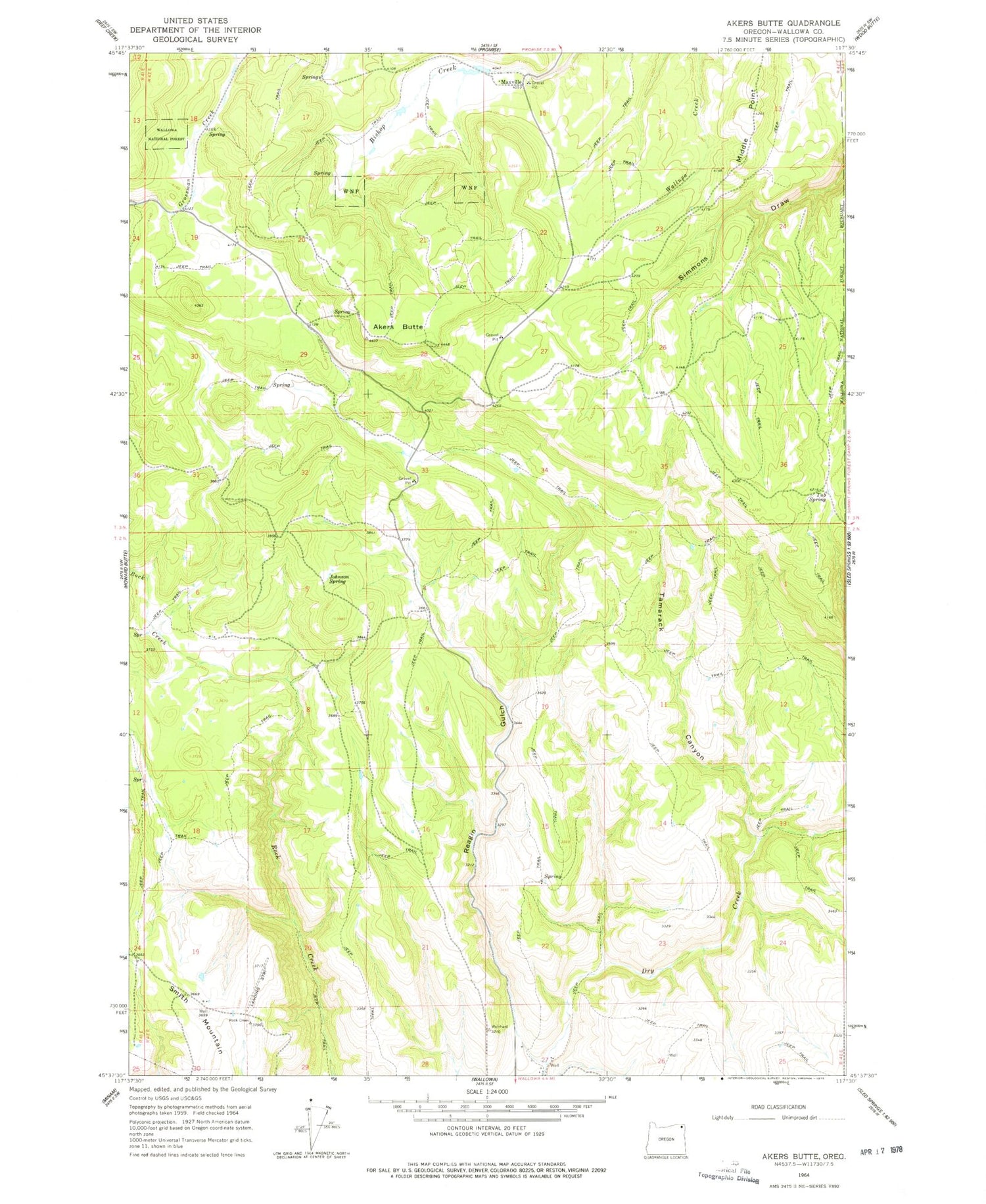 Classic USGS Akers Butte Oregon 7.5'x7.5' Topo Map Image