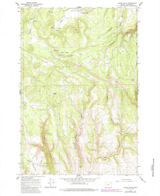 Classic USGS Akers Butte Oregon 7.5'x7.5' Topo Map Image