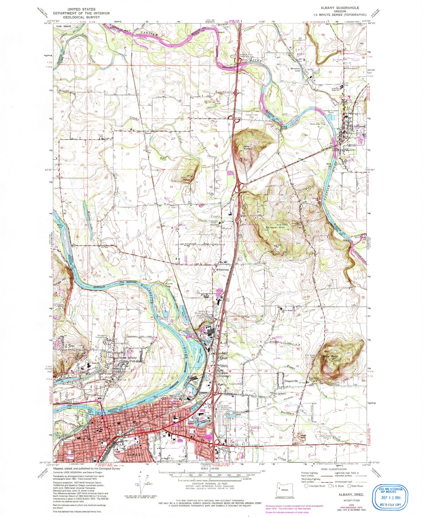 Classic USGS Albany Oregon 7.5'x7.5' Topo Map Image