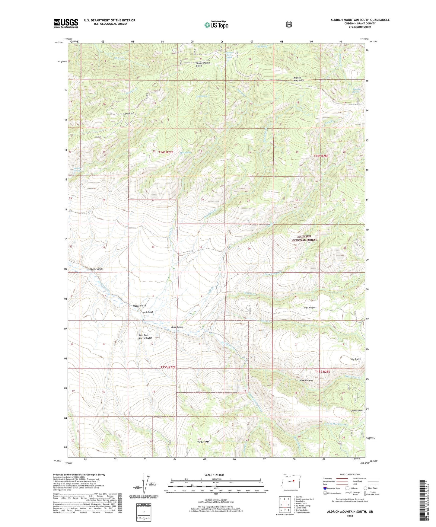 Aldrich Mountain South Oregon US Topo Map Image