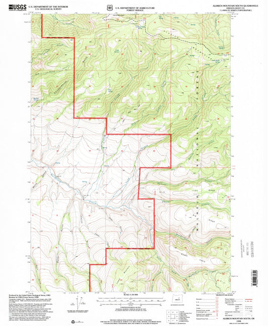 Classic USGS Aldrich Mountain South Oregon 7.5'x7.5' Topo Map Image