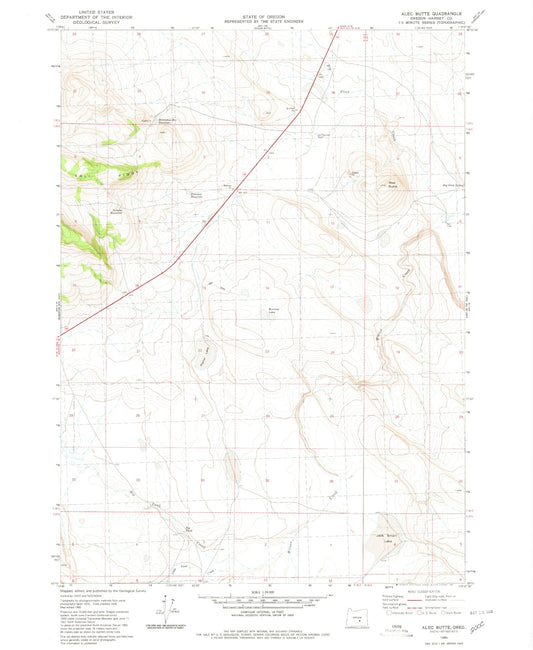 Classic USGS Alec Butte Oregon 7.5'x7.5' Topo Map Image