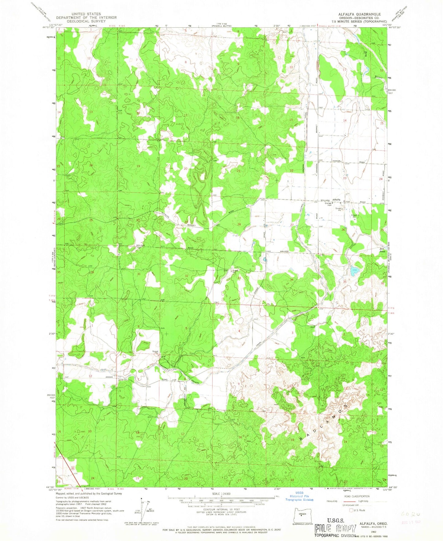 Classic USGS Alfalfa Oregon 7.5'x7.5' Topo Map Image