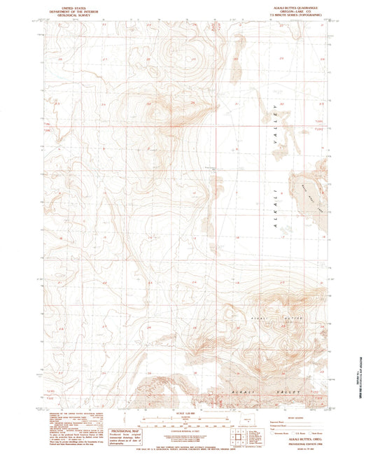Classic USGS Alkali Buttes Oregon 7.5'x7.5' Topo Map Image