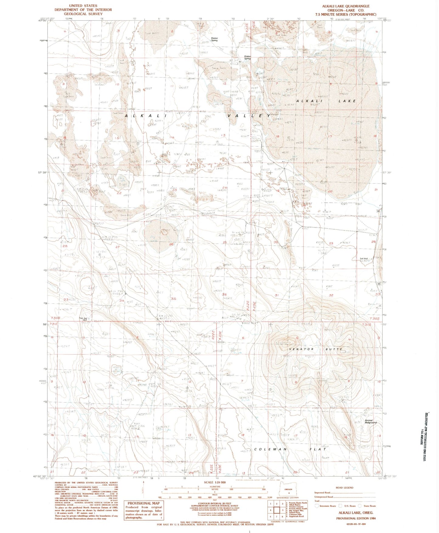 Classic USGS Alkali Lake Oregon 7.5'x7.5' Topo Map Image