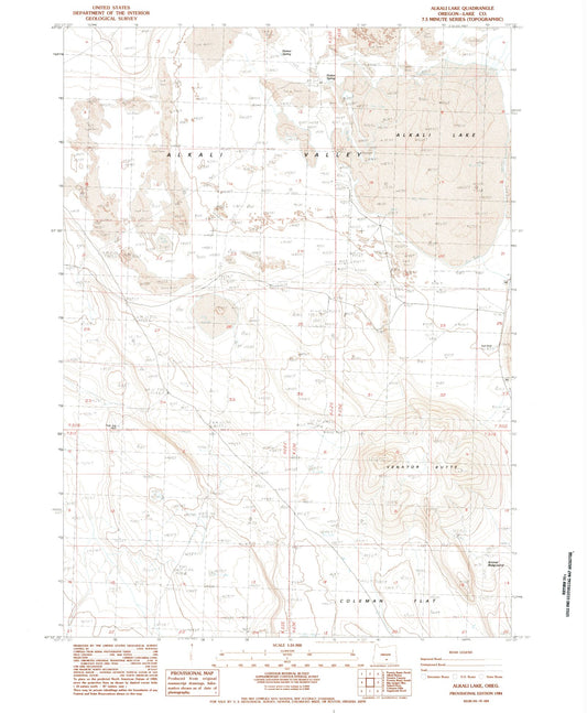 Classic USGS Alkali Lake Oregon 7.5'x7.5' Topo Map Image