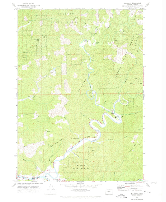Classic USGS Allegany Oregon 7.5'x7.5' Topo Map Image