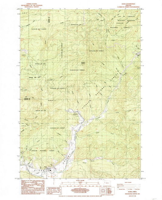 Classic USGS Alsea Oregon 7.5'x7.5' Topo Map Image