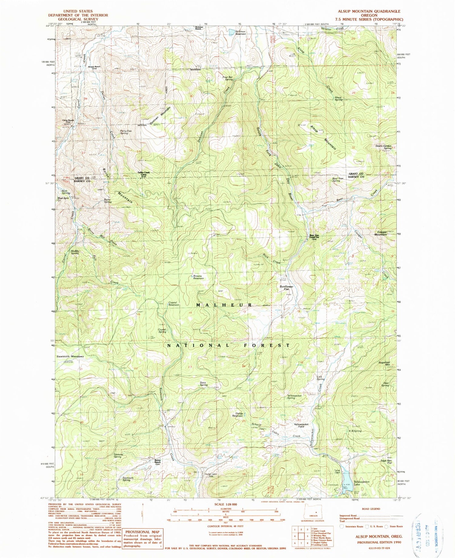 Classic USGS Alsup Mountain Oregon 7.5'x7.5' Topo Map Image