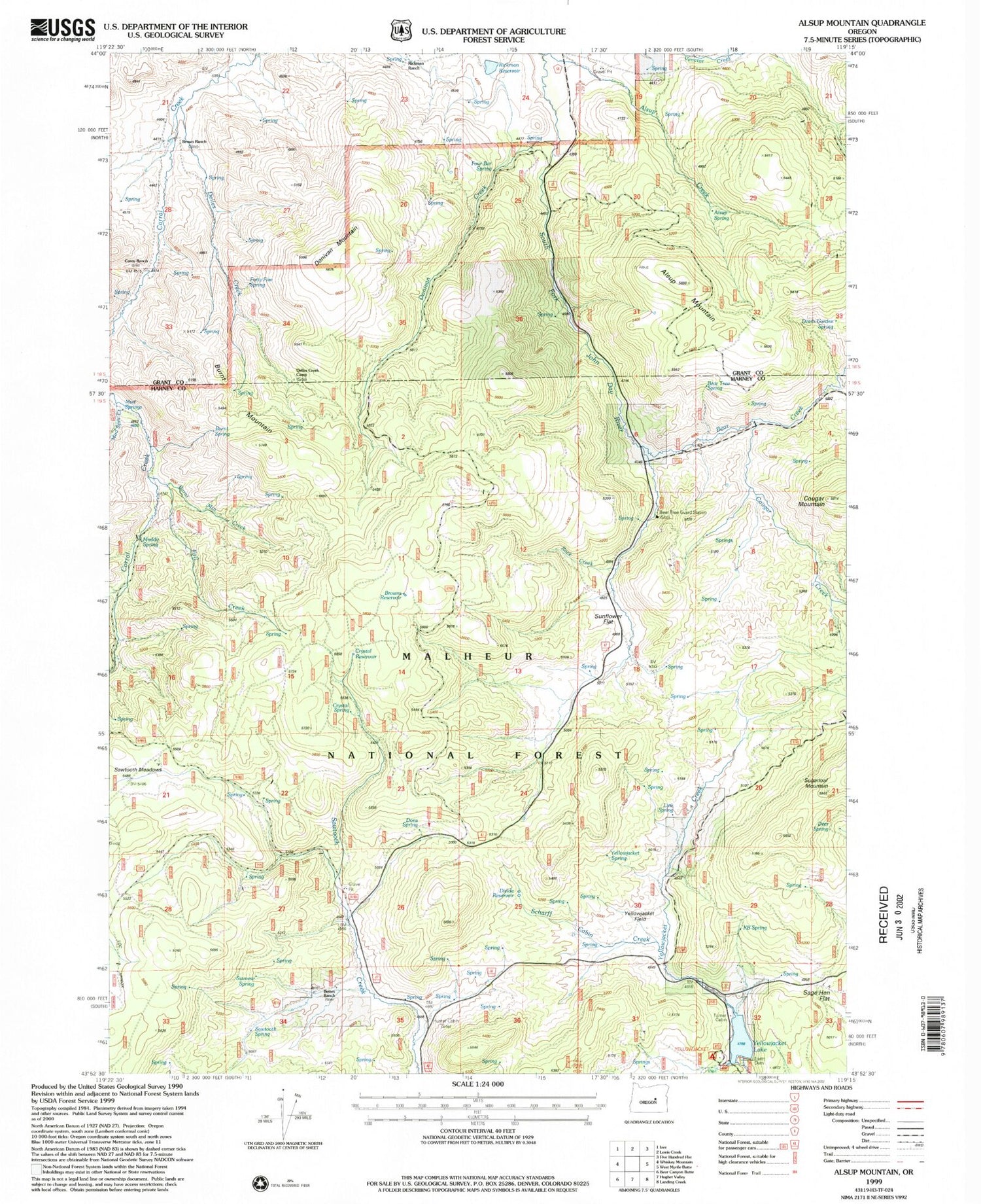 Classic USGS Alsup Mountain Oregon 7.5'x7.5' Topo Map Image