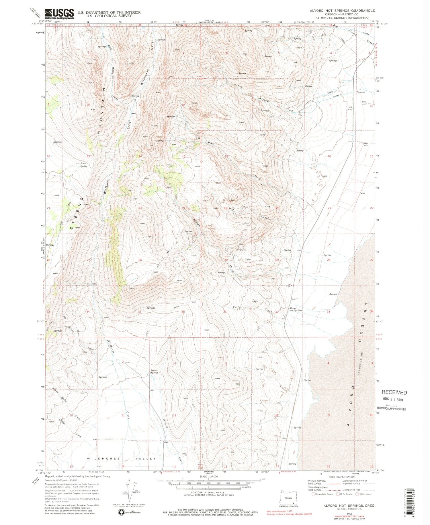 Classic USGS Alvord Hot Springs Oregon 7.5'x7.5' Topo Map Image