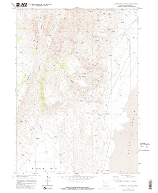 Classic USGS Alvord Hot Springs Oregon 7.5'x7.5' Topo Map Image