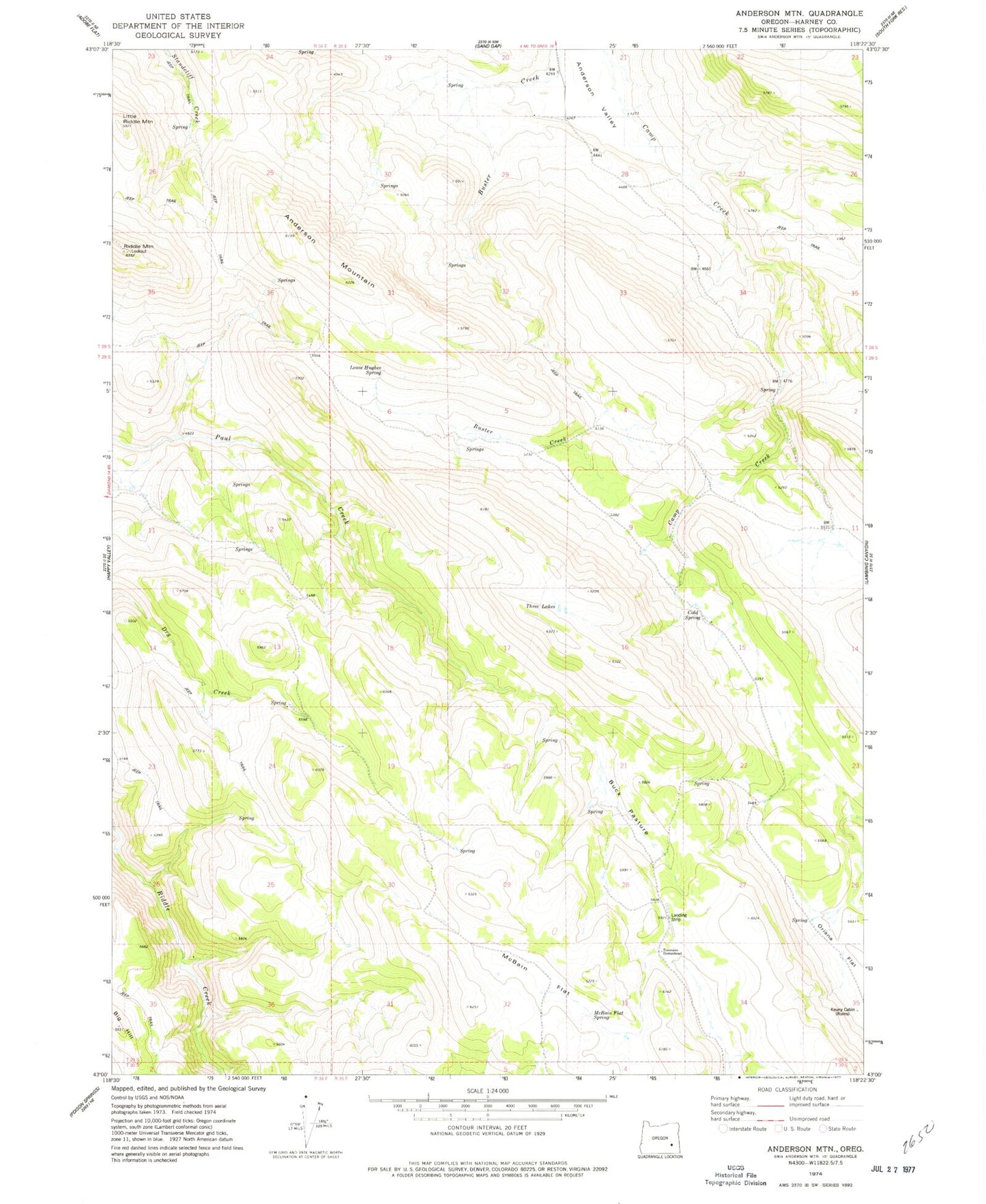 Classic USGS Anderson Mountain Oregon 7.5'x7.5' Topo Map Image
