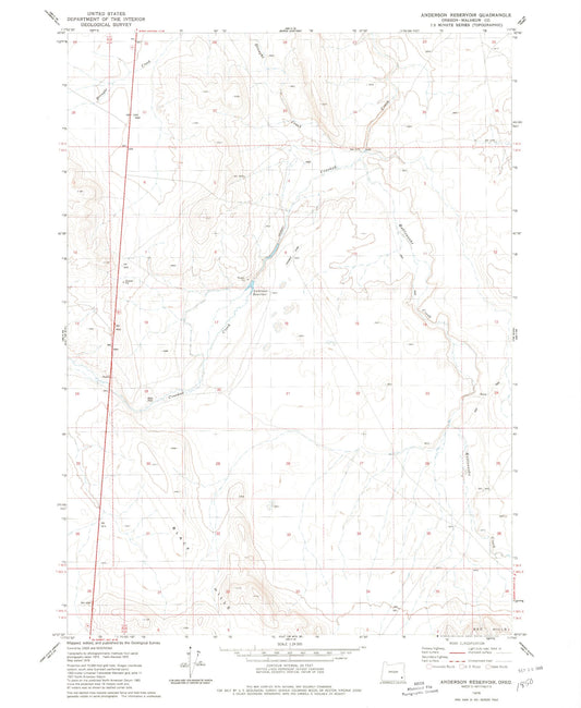 Classic USGS Anderson Reservoir Oregon 7.5'x7.5' Topo Map Image