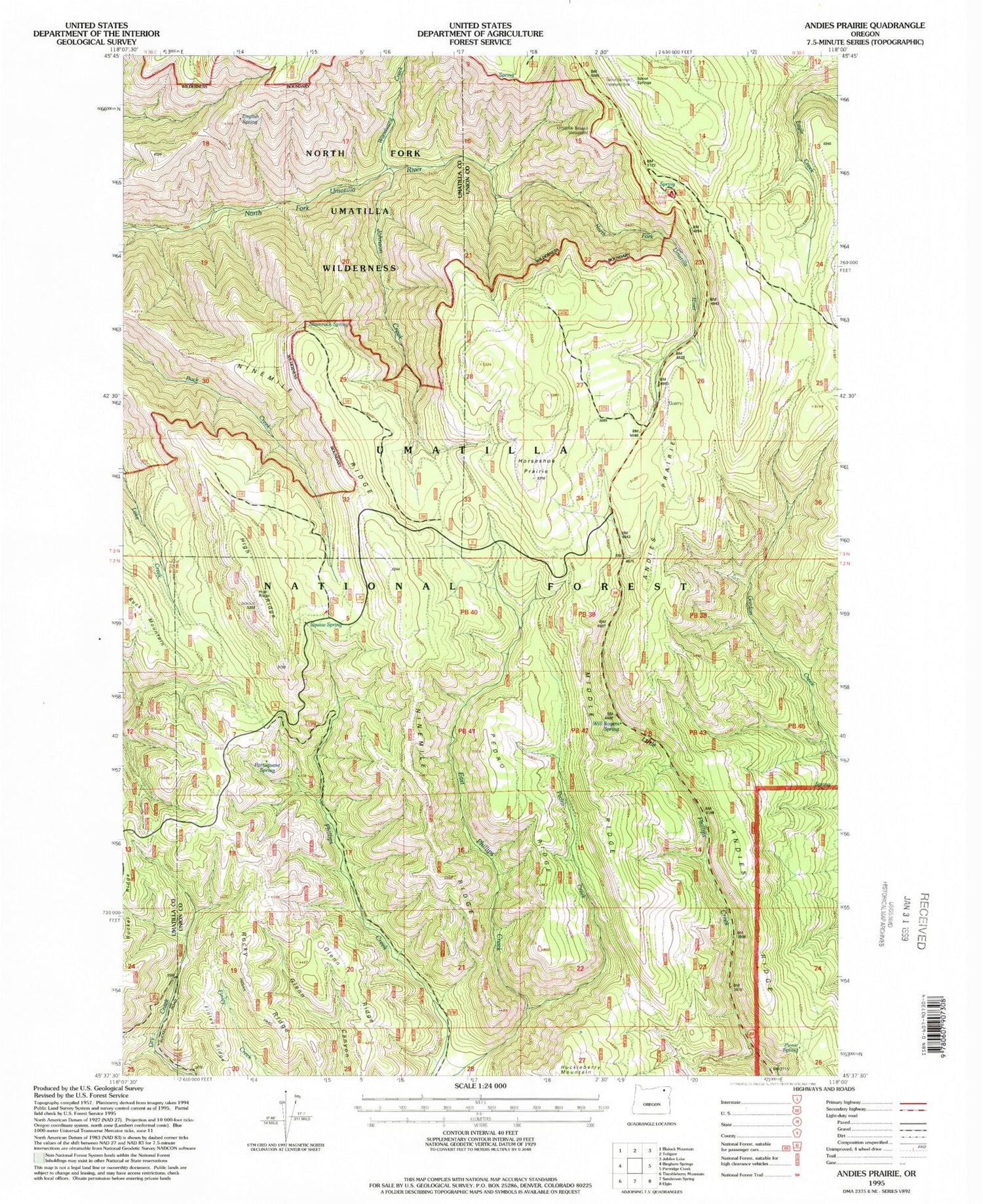 Classic USGS Andies Prairie Oregon 7.5'x7.5' Topo Map Image