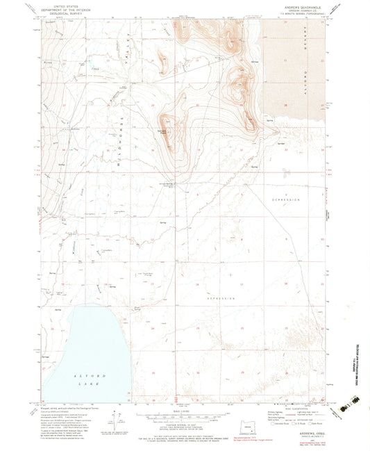 Classic USGS Andrews Oregon 7.5'x7.5' Topo Map Image