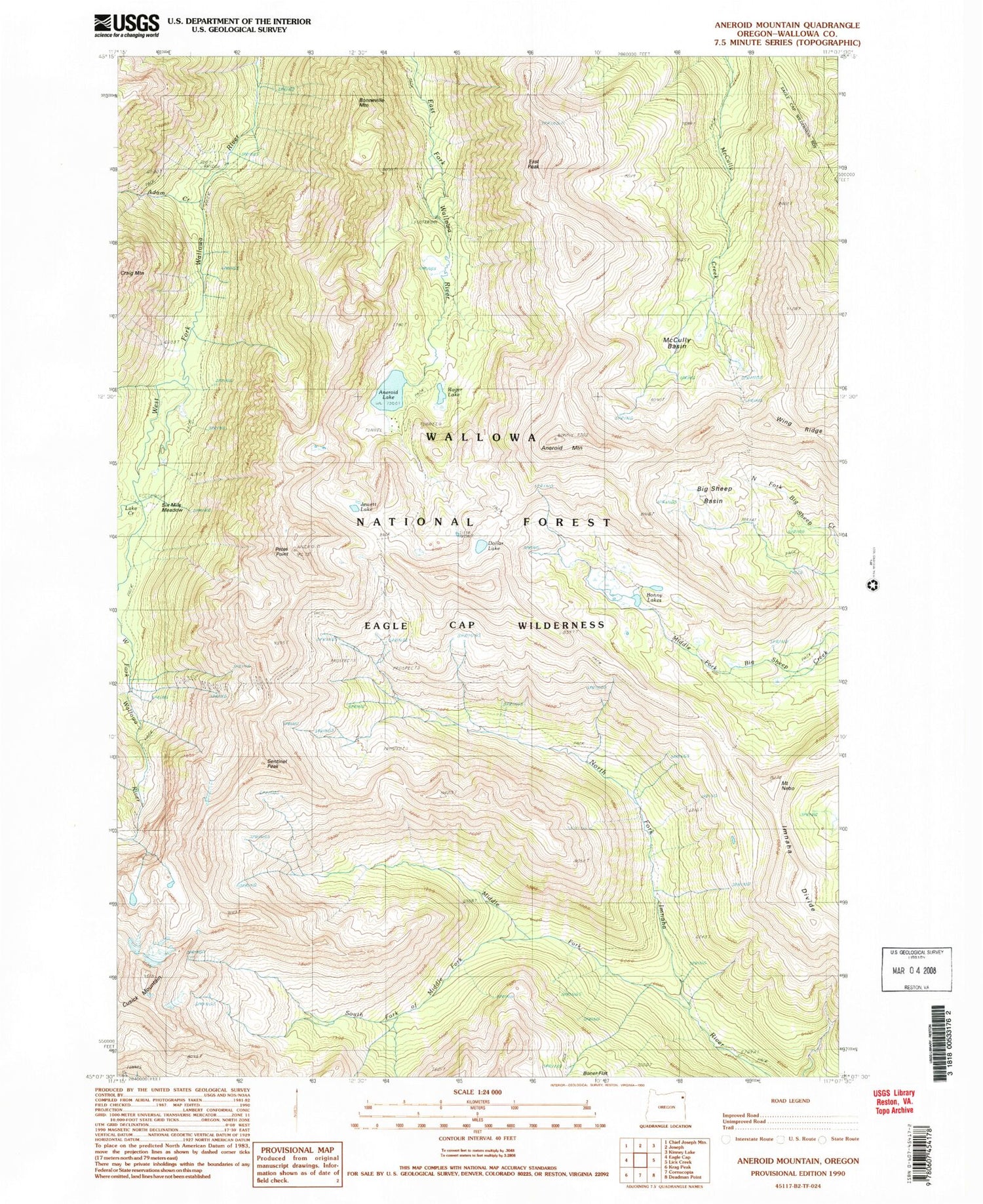 USGS Classic Aneroid Mountain Oregon 7.5'x7.5' Topo Map Image