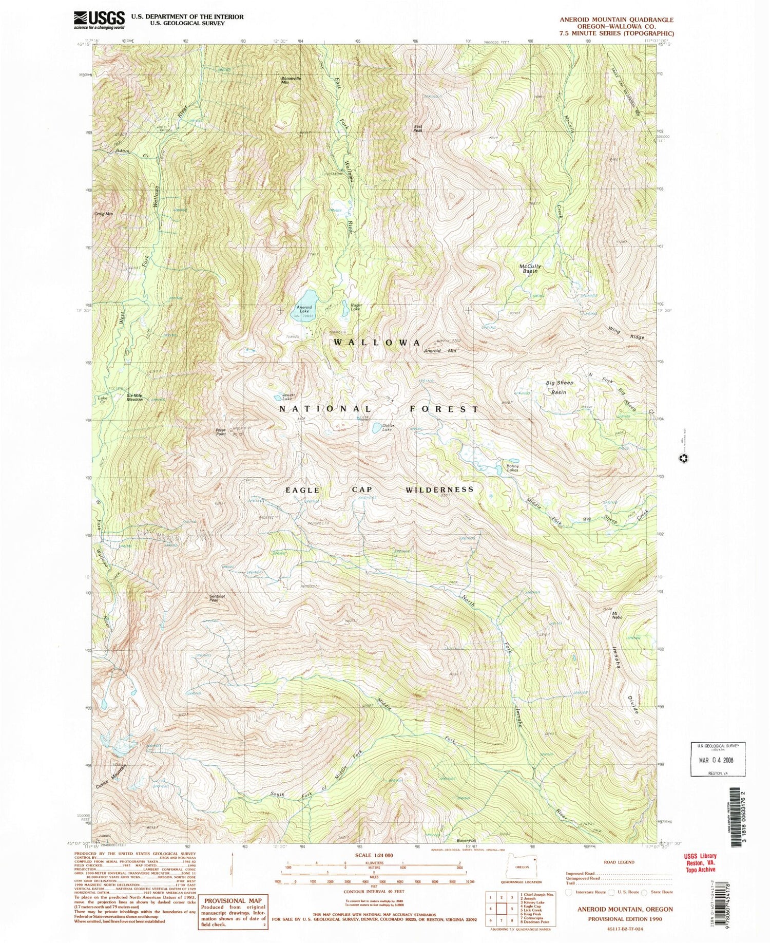 USGS Classic Aneroid Mountain Oregon 7.5'x7.5' Topo Map Image