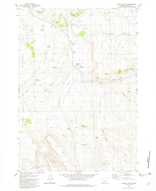 Classic USGS Angell Butte Oregon 7.5'x7.5' Topo Map Image
