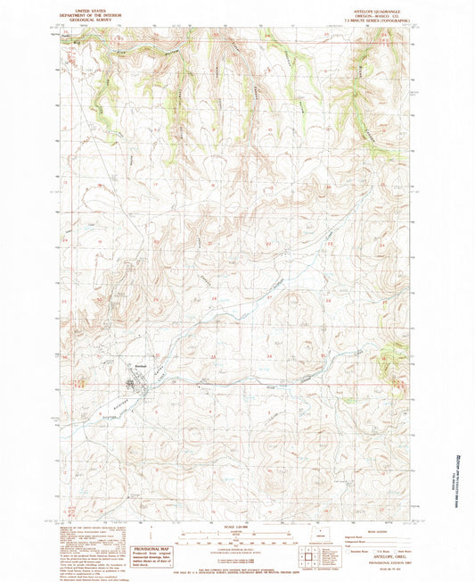 Classic USGS Antelope Oregon 7.5'x7.5' Topo Map Image