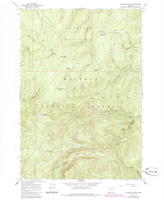 Classic USGS Anthony Butte Oregon 7.5'x7.5' Topo Map Image