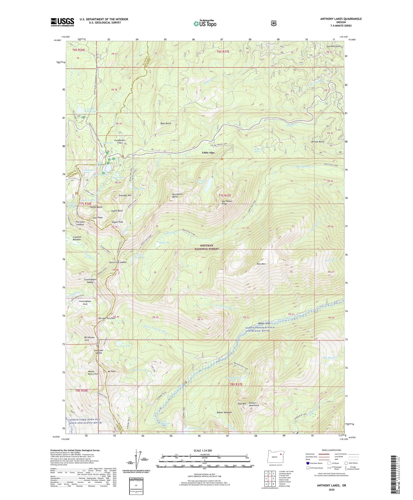 Anthony Lakes Oregon US Topo Map Image