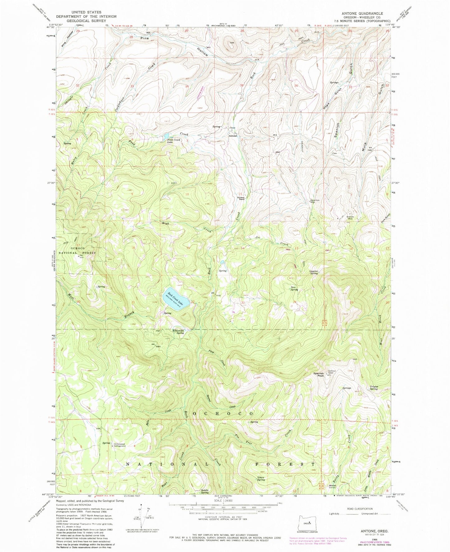 Classic USGS Antone Oregon 7.5'x7.5' Topo Map Image