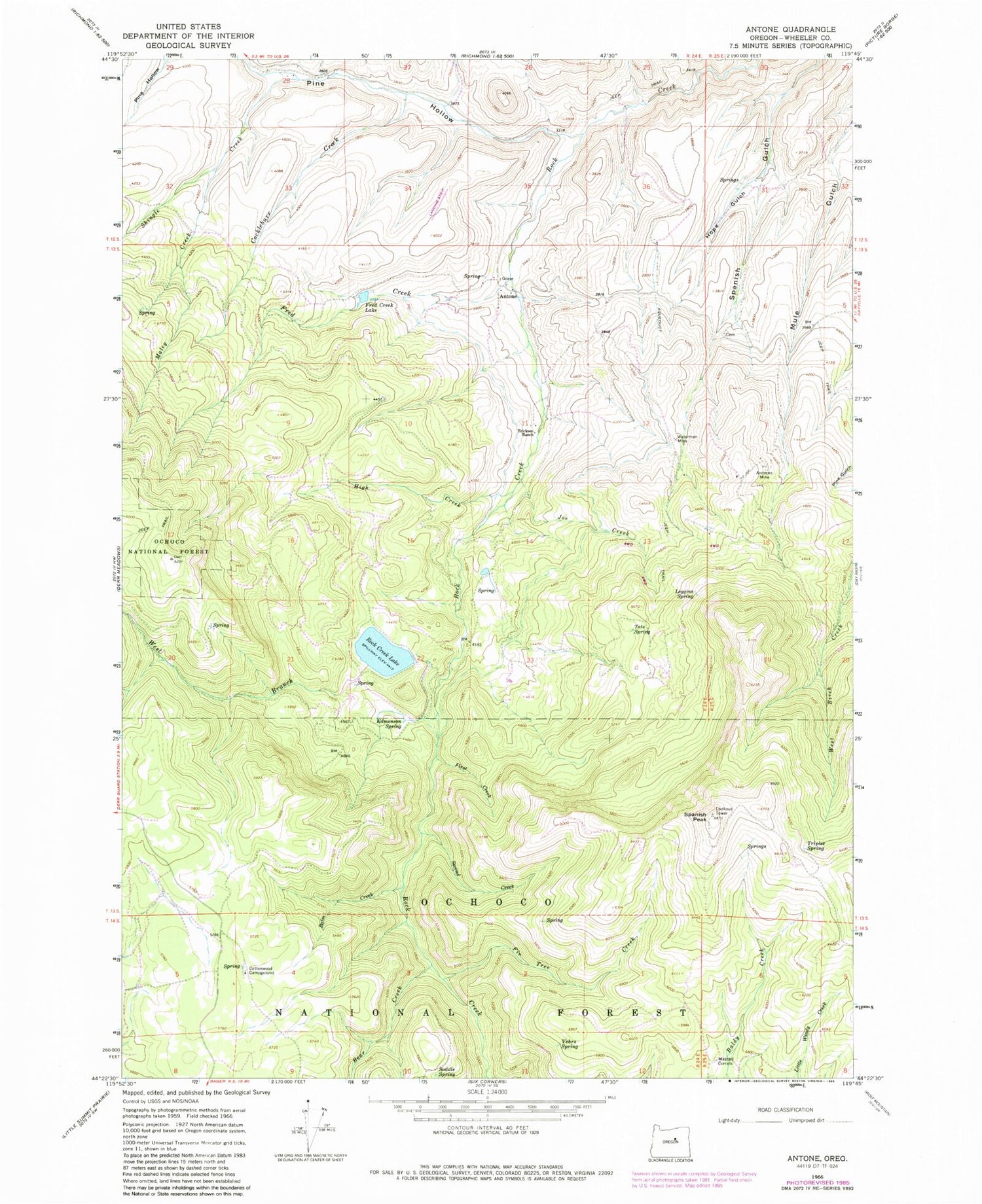 Classic USGS Antone Oregon 7.5'x7.5' Topo Map Image